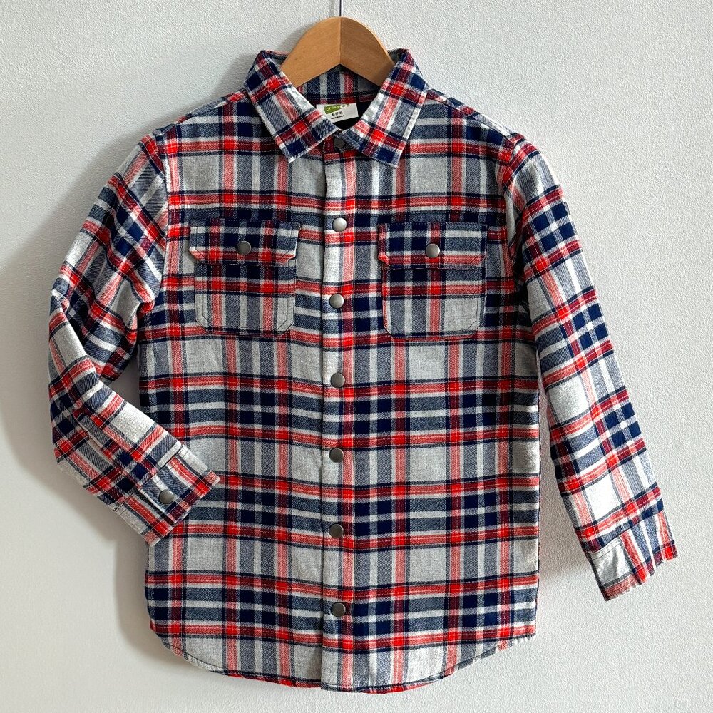 Crazy 8 Boys Plaid Shirt Jacket With Polyester Lining - M(7-8) - Blue Red - NWT